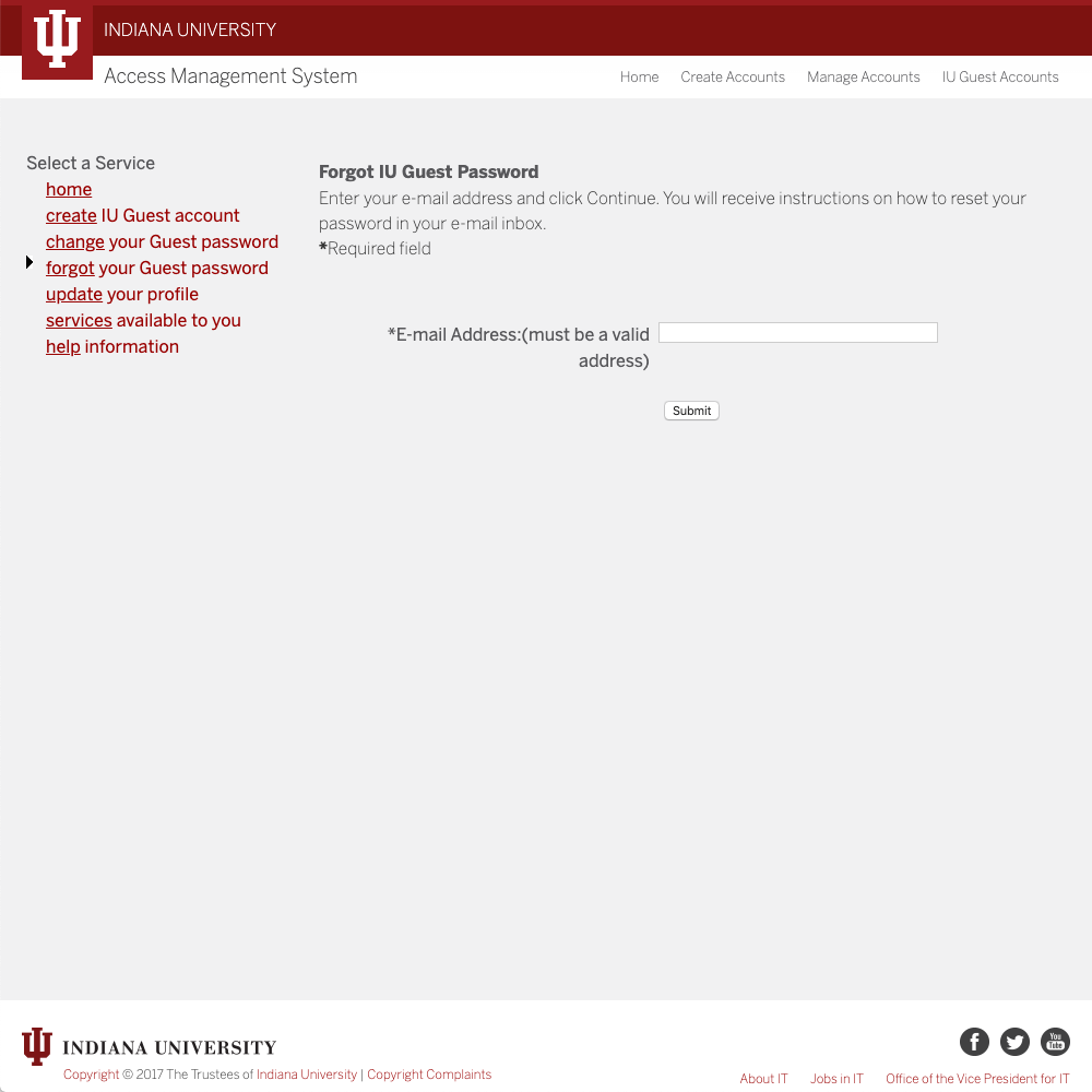 Reset IU Guest Password (Access Management System) All IU Campuses One.IU